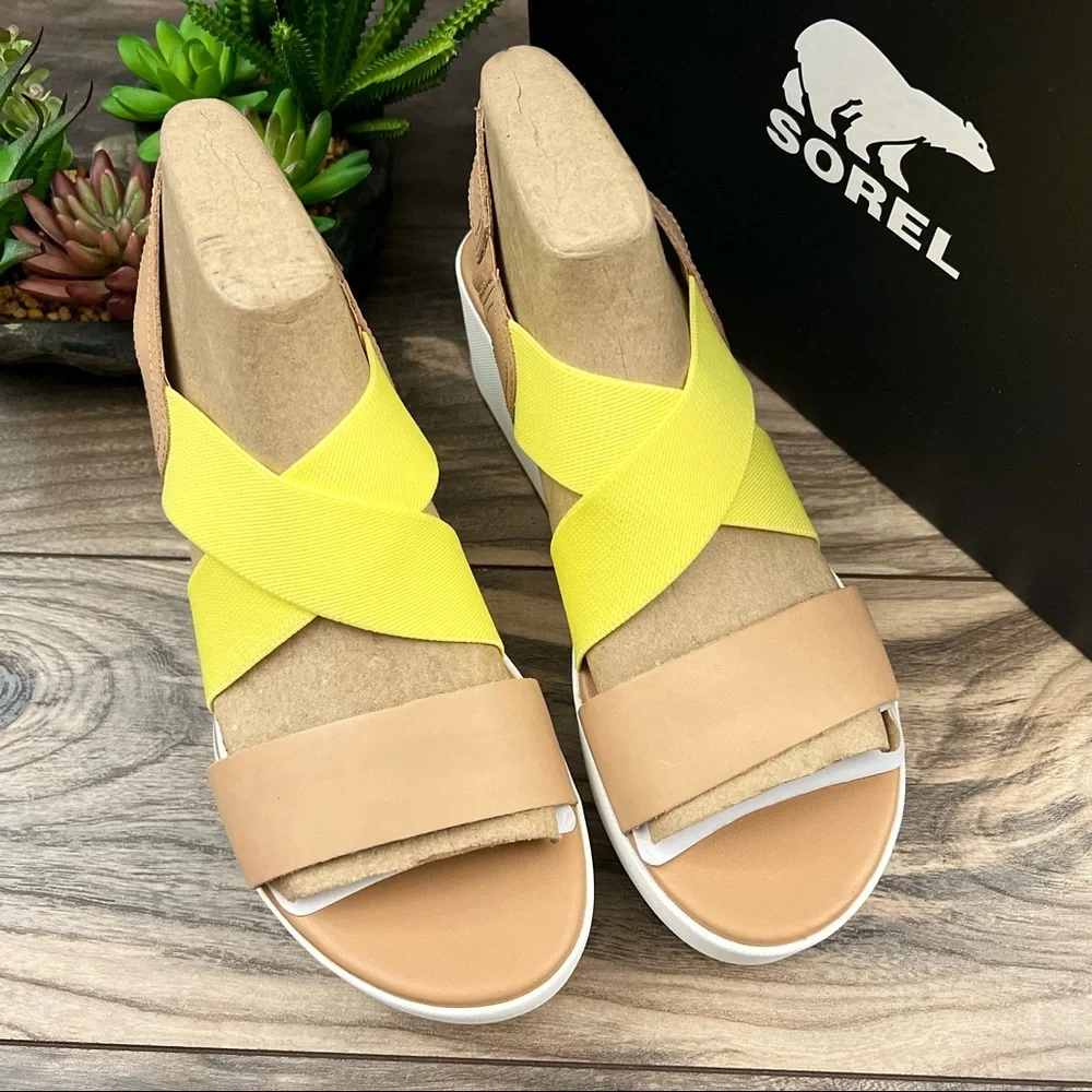 NIB Sorel Cameron Flatform Slingback Wedge Sandal Honest Beige - Picture 2 of 13